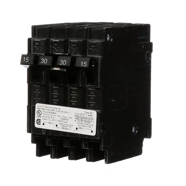 Siemens Triplex 2-Outer 15 Amp Single-Pole and 1-Inner 30 Amp Double-Pole Circuit Breaker
