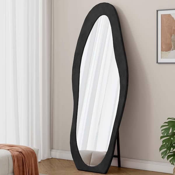 Black 24 in. W x 63 in. H Full Length Mirror, Irregular Wavy Mirror, Large Floor Length Mirror, Standing Floor Mirror