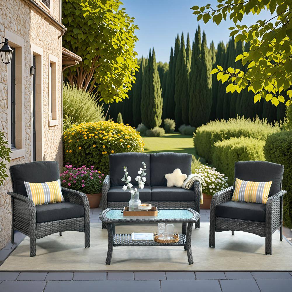 weaxty W Hyacinth Gray 4-Piece Wicker Patio Outdoor weaxty W Hyacinth Gray 4-Piece Wicker Patio Outdoor