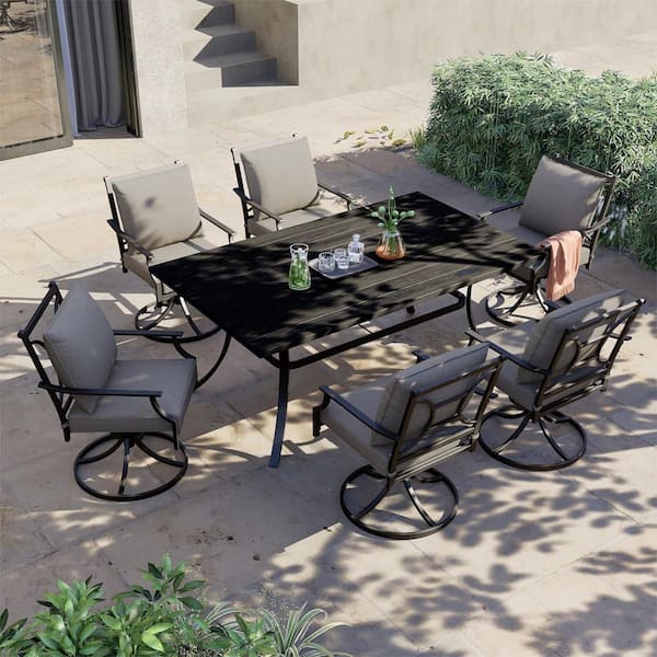 Outdoor Swivel Dining Set for 2, Metal Outdoor Rocking Chair, Outdoor Furniture Set with Cushions