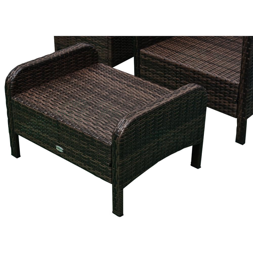 Elegant 5-Piece Rattan Wicker Patio Set with Cushioned Chairs & Glass Table, Brown