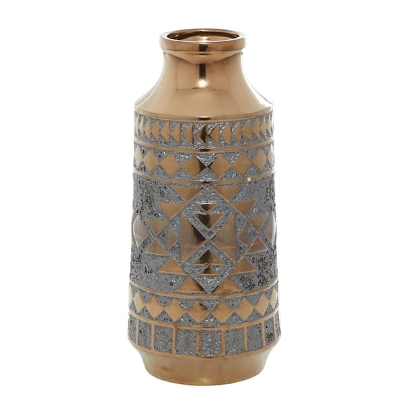 Litton Lane 18 in. Gold Porcelain Ceramic Tribal Decorative Vase