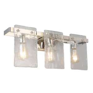 Wolter 24.02 in. 3-Light Polished Nickel Vanity Light with Clear Sculpted Glass Shades