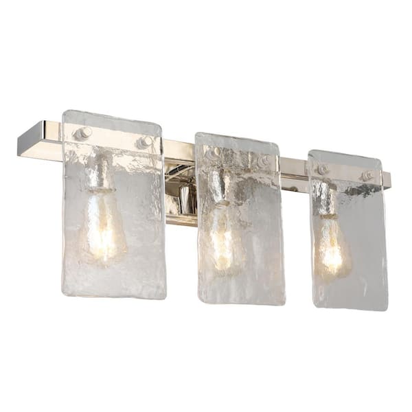 Eglo Wolter 24.02 in. 3-Light Polished Nickel Vanity Light with Clear Sculpted Glass Shades