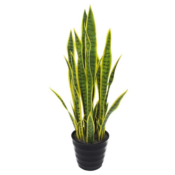 32 in. Green Yellow Sansevieria Artificial Snake Plant in Pot