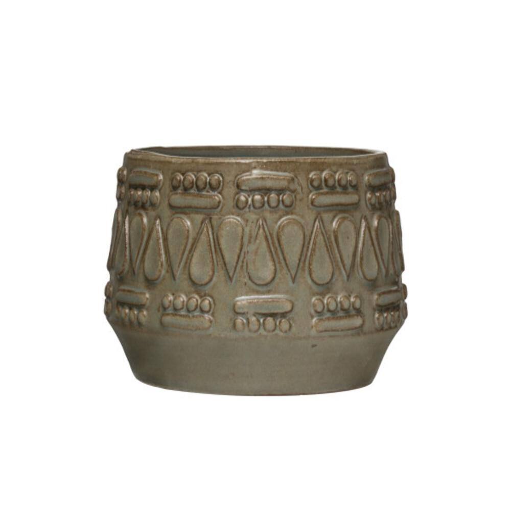 UPC 191009303954 product image for Storied Home Large Embossed Stoneware Pot with Reactive Glaze in Green | upcitemdb.com