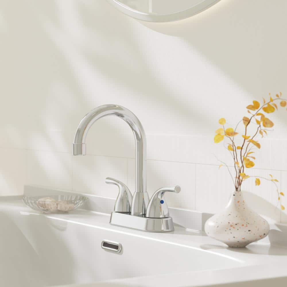 Chrome High Arc Double Handle Bathroom Faucet with Pop-Up Drain