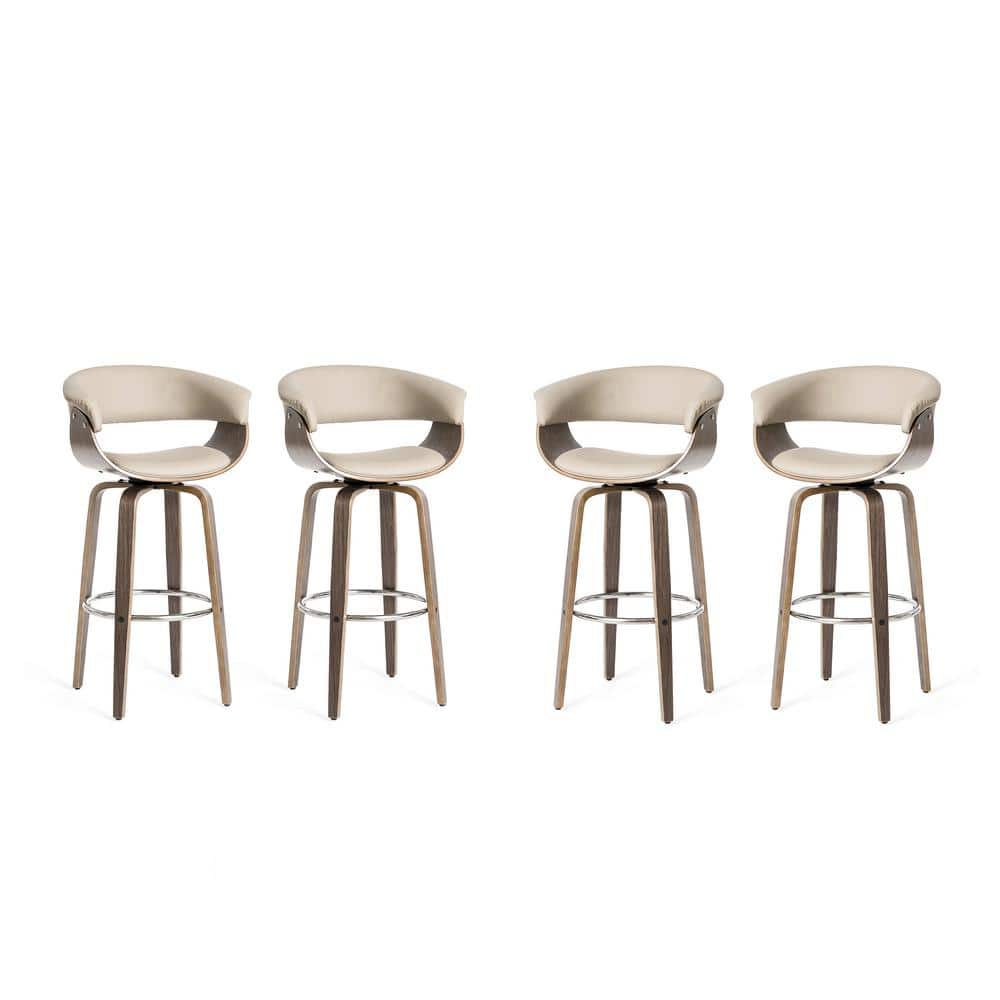 Glitzhome 40.5 in. H MidCentury Modern Gray PU Leather/Oak Bentwood