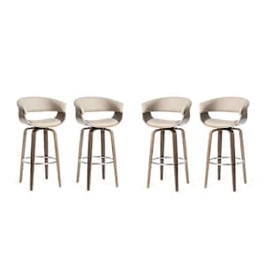 40.5 in. H Mid-Century Modern Gray PU Leather/Oak Bentwood Swivel Chair Low Back Bar Stool (Set of 4)