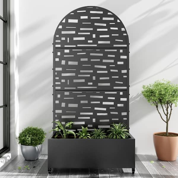 Dovelina Large 35 in. x 72 in. Arched Black Metal Raised Garden Bed Planter Box with Trellis and Caster