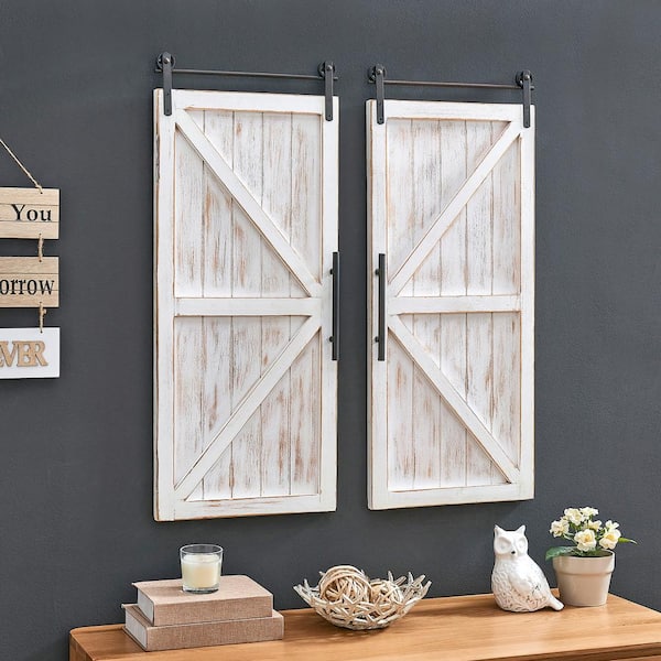 FirsTime & Co. 34 in. x 14 in. Carriage House Barn Door Wooden Wall Plaque  Set 70034 - The Home Depot