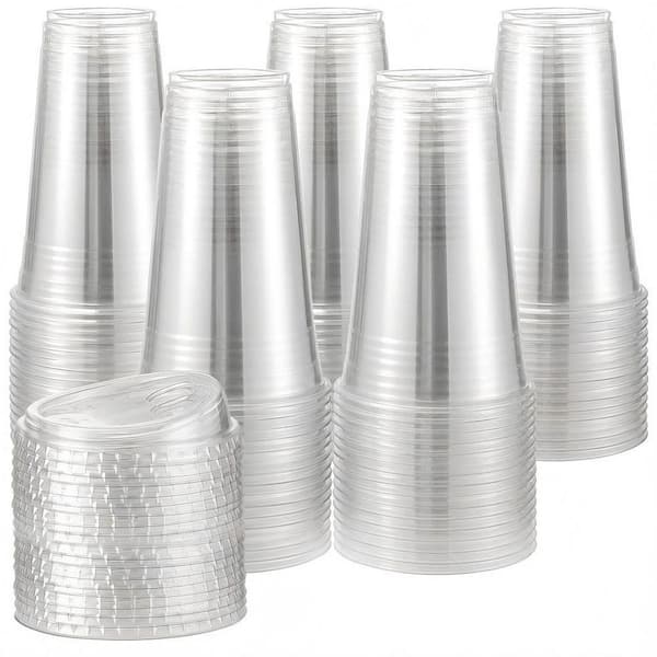 100-Pack 16 oz. Clear Plastic Cups with Strawless Sip Lids, BPA Free Disposable To Go Cups, Perfect for Iced Coffee
