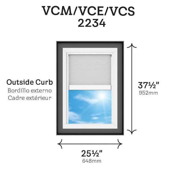 22-1/2 in. x 34-1/2 in. Manual Venting Curb Mount Skylight Laminated Low-E3 Glass, Solar Powered Room Darkening Shade