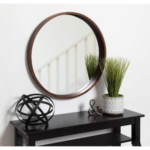 Medium Round Walnut Brown Contemporary Mirror (30 in. H x 30 in. W)