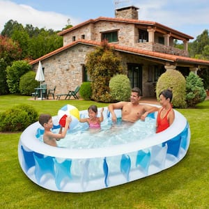 90 in. x 60 in. x 20 in. Inflatable Oval Swimming Pool Blow Up Family Pool For Kids Foldable Swim Ball Pool Center