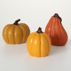 5.5", 6", and 7" Orange Ceramic Textured Pumpkin (Set of 3)