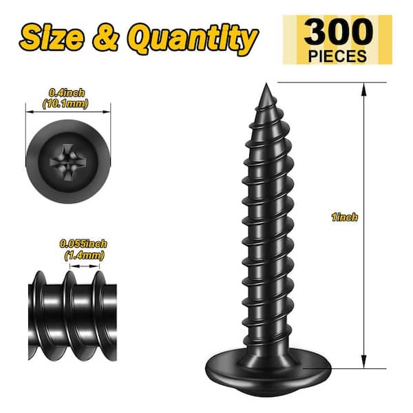 #8 x 1 in. Black Oxide Zinc Phillips Truss Head Self-Tapping Wood Screws (300-Pack)