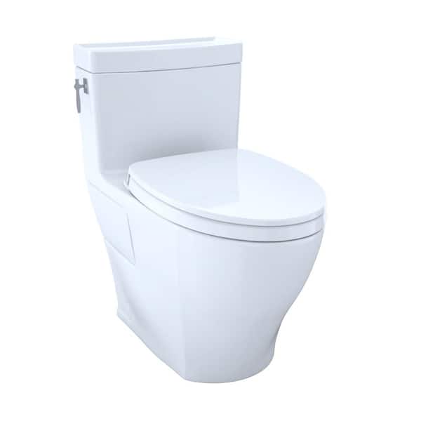 Aimes Wash Let with 1-piece 1.28 GPF Single Flush Elongated Toilet with CeFiONtect in Cotton White Aimes Wash Let with 1-piece 1.28 GPF Single Flush Elongated Toilet with CeFiONtect in Cotton White