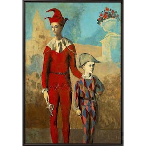 Acrobat and young harlequin by Pablo Picasso Black Floater Framed People Oil Painting Art Print 25.5 in. x 37.5 in.