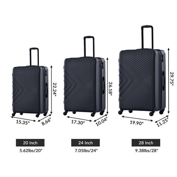 Aoibox Black 3-Pieces Hardshell Luggage Sets Spinner Suitcase with TSA Lock Lightweight 20 in. 24 in. 28 in.