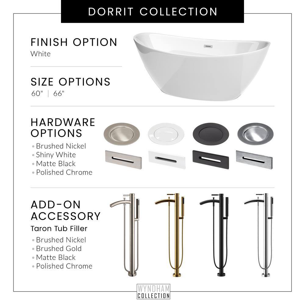 Dorrit 60" White Acrylic Freestanding Soaking Bathtub with Polished Chrome Faucet