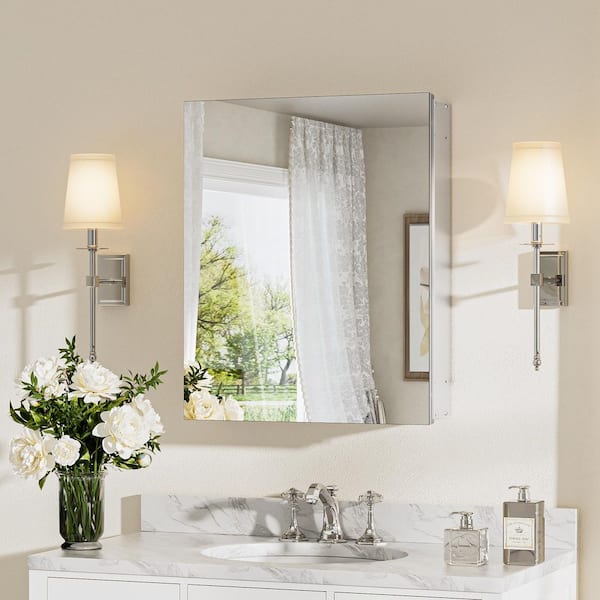 KeonJinn 16 in. W x 20 in. H Rectangular Frameless Aluminum Silver Medicine Cabinet with Mirror