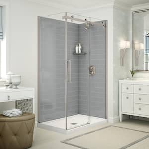 Utile Metro 32 in. x 48 in. x 83.5 in. Center Drain Corner Shower Kit in Ash Grey with Brushed Nickel Shower Door