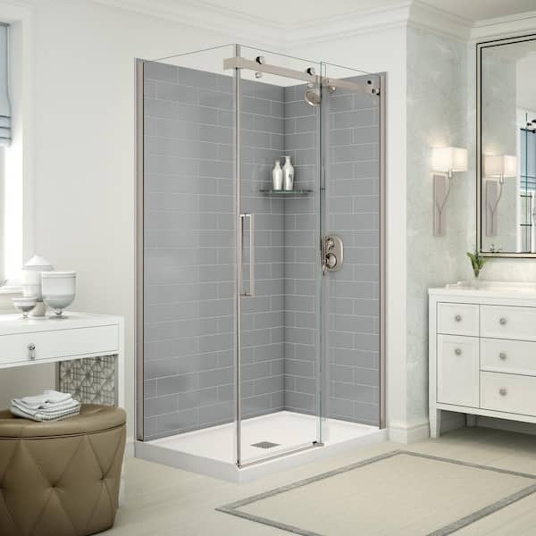 MAAX Utile Metro 32 in. x 48 in. x 83.5 in. Center Drain Corner Shower Kit in Ash Grey with Brushed Nickel Shower Door