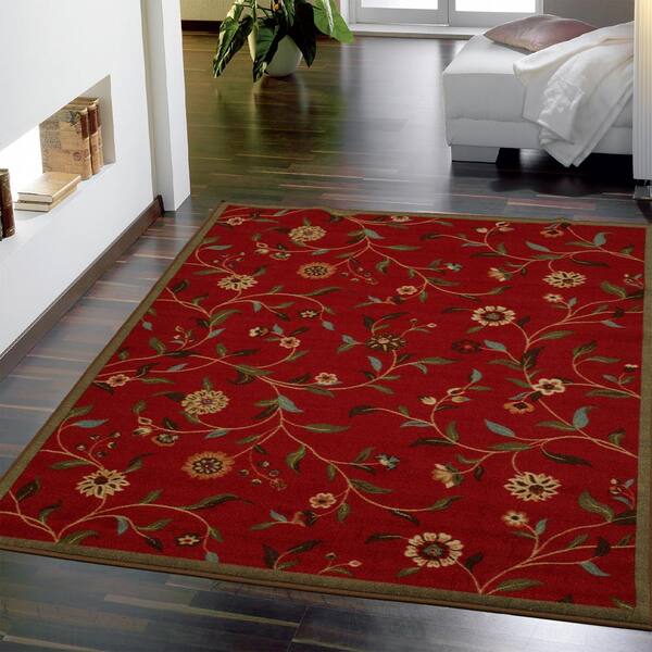 Ottomanson Machine Washable Non-Slip Leaves Area Rug For Living