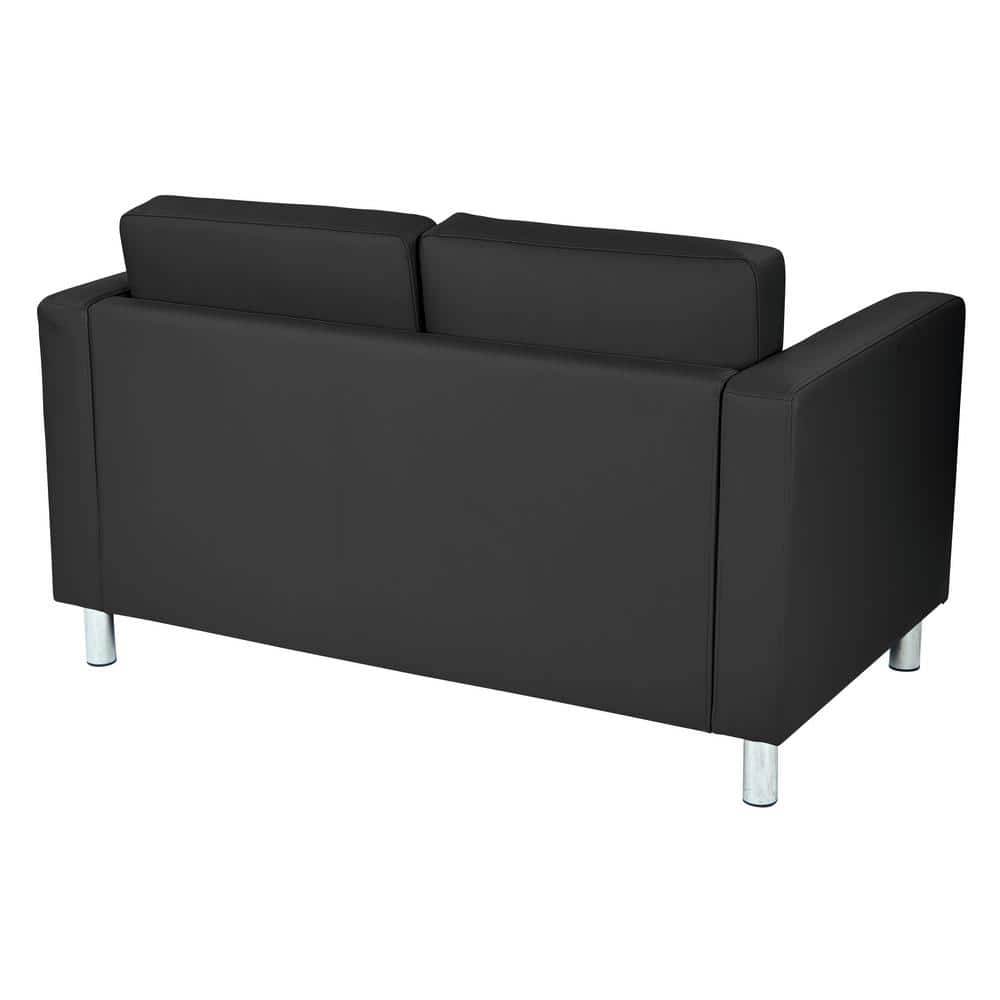 Pacific Black Faux Leather Loveseat with Silver Legs