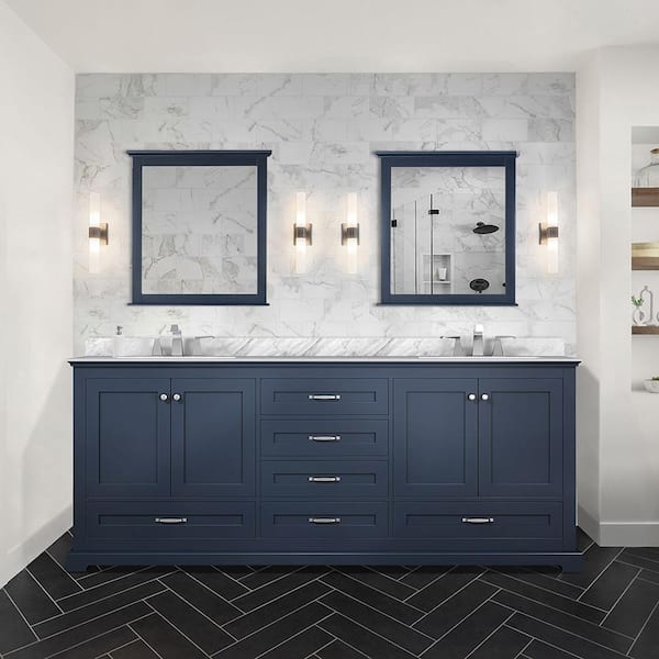 Lexora Dukes 80 in. W x 22 in. D Navy Blue Double Bath Vanity and Carrara Marble Top