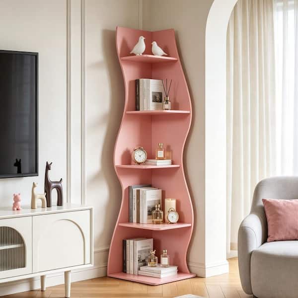 TRIBESIGNS WAY TO ORIGIN Modern 70 in. Tall Pink Wood 5-Shelf