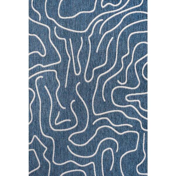 Nolan Modern Coastal Organic Shapes Navy/Cream 3 ft. x 5 ft. Indoor/Outdoor Area Rug