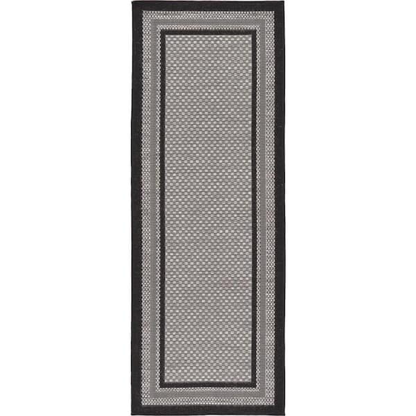 Unique Loom Outdoor Multi Border Gray 2' 2 x 6' 0 Runner Rug