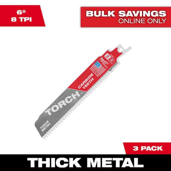 Milwaukee 6 in. 8 TPI TORCH Carbide Teeth Thick Metal Cutting SAWZALL Reciprocating Saw Blade (3-Pack)