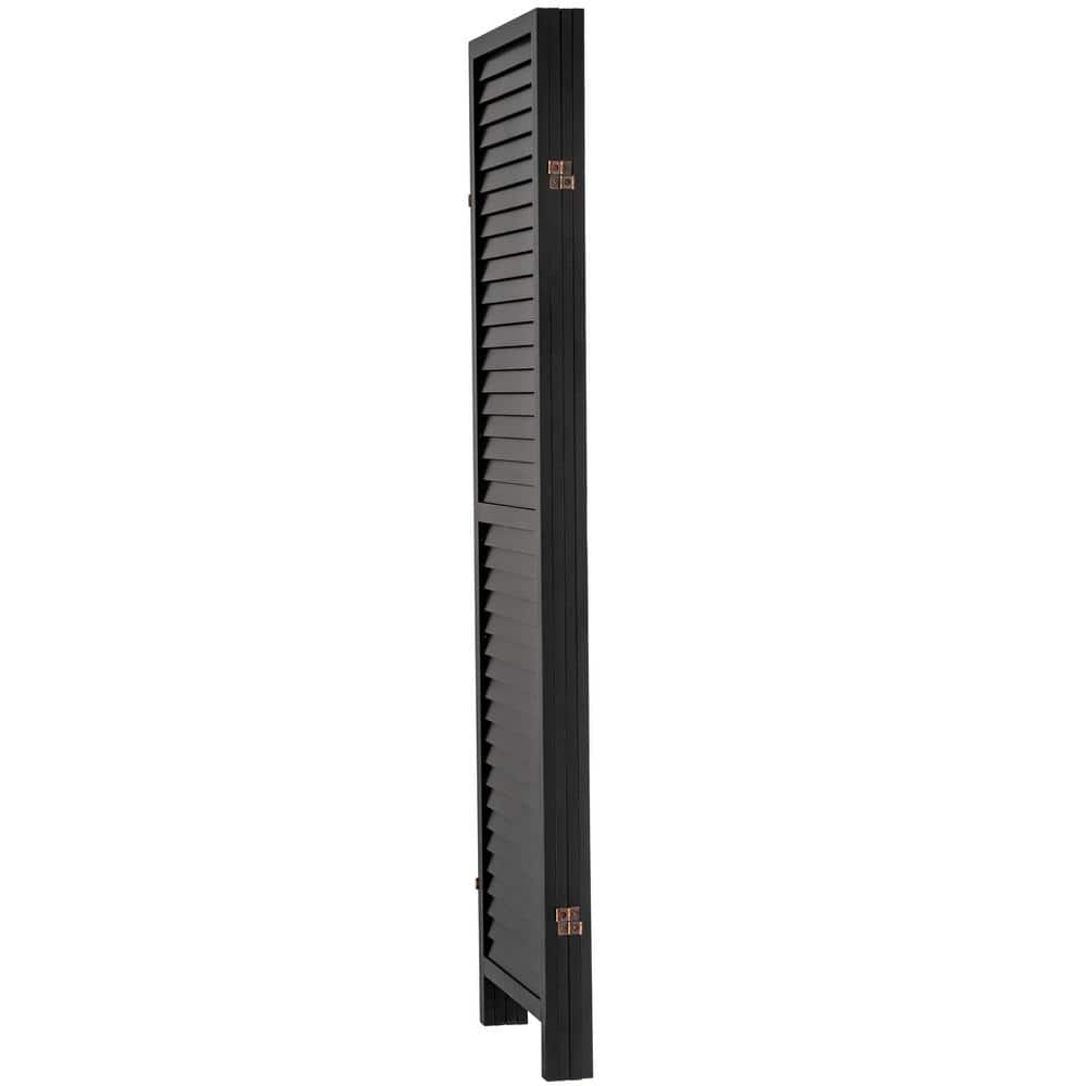 Black 6 Ft Tall Wooden Louvered 4-Panel Room Divider