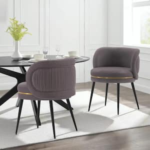Kaya Grey Modern Pleated Velvet Upholstered Dining Chair (Set of 2)