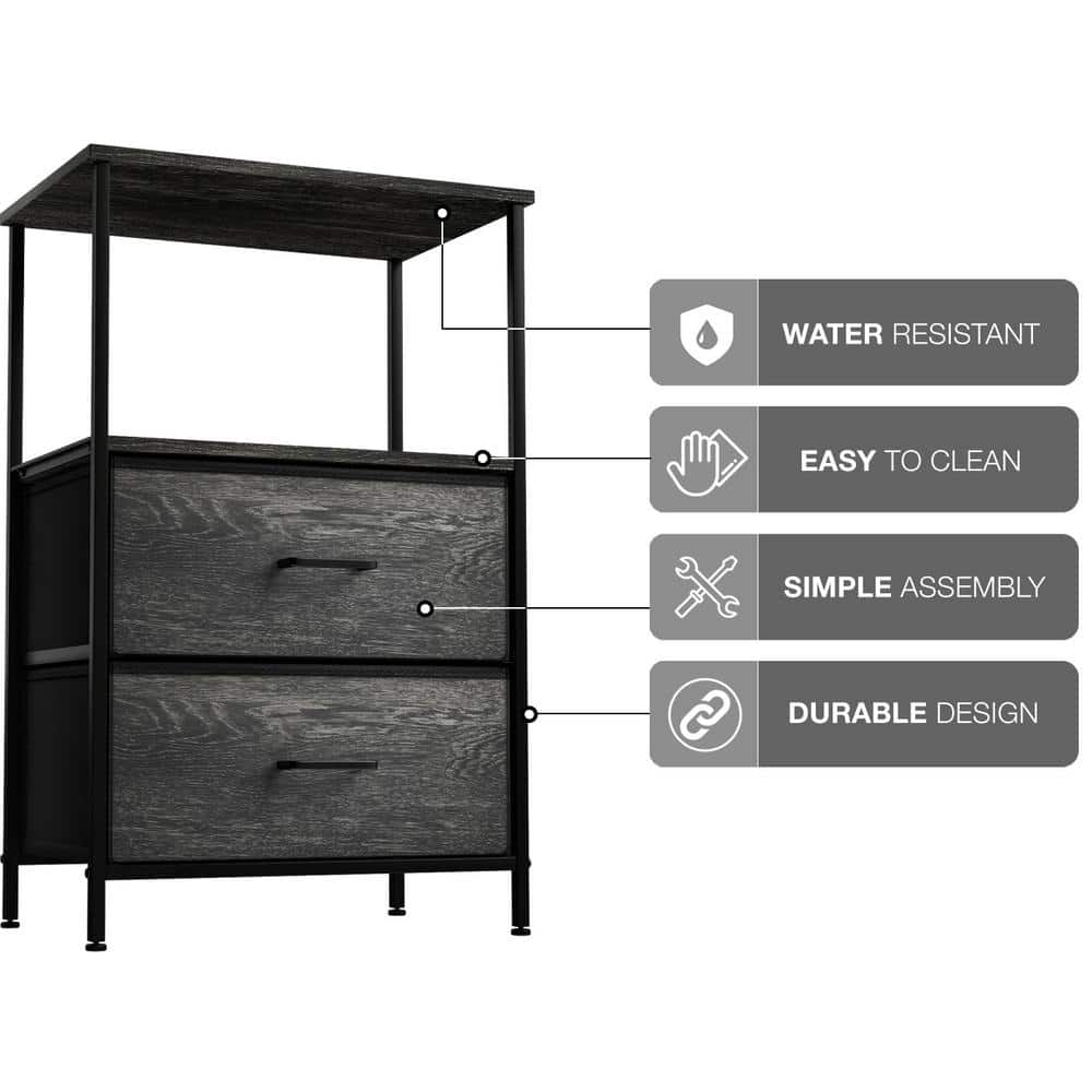 Multifunctional Fabric 2-Drawer Nightstand with Sturdy Steel Frame