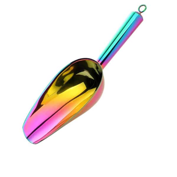 Unbranded Rainbow Stainless Steel Ice Scoop 6 oz. Titanium Colorful Plating Multipurpose for Kitchen Bar Party Pet Food 1 Piece