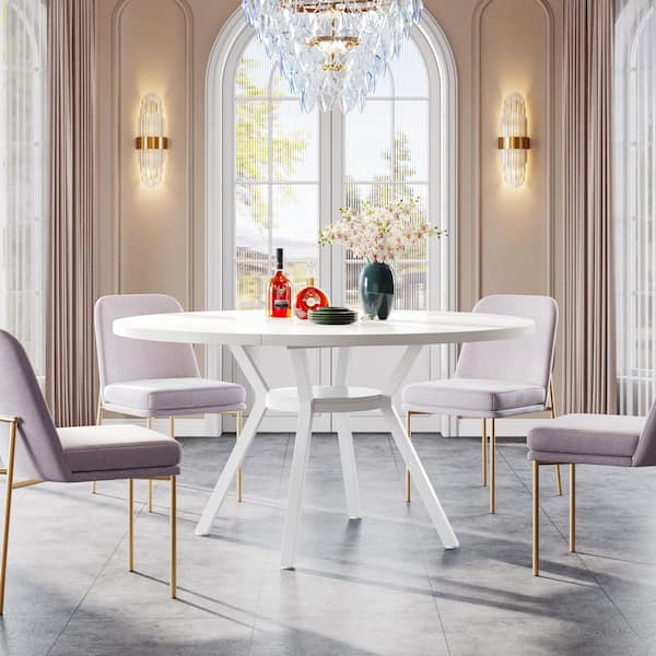 BYBLIGHT Bullen Modern White Engineered Wood 47 in. 4-Legs Round Dining Table Seats-4