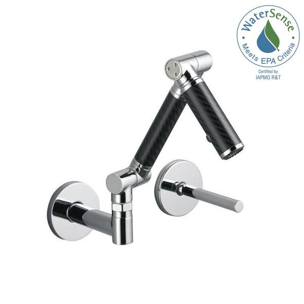 KOHLER Karbon Single-Handle Wall Mount Bathroom Faucet with Mid-Arc and Black Tube in Polished Chrome