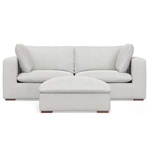 Jasmine 88 in Straight Arm Velvety Chenille Performance Fabric Rectangle 2-Seater Modular Sofa and Ottoman in Cloud Grey