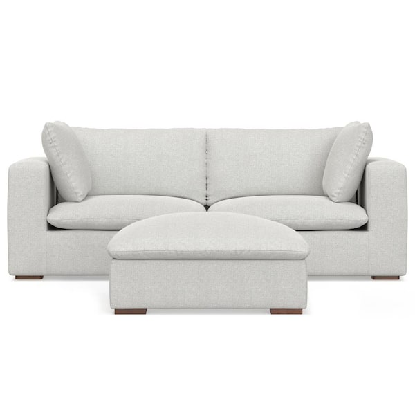 Simpli Home Jasmine 2-Seater Modular Sofa and Ottoman Set in Velvety Chenille Performance Fabric