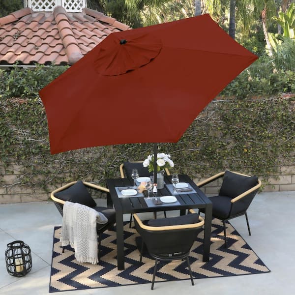 9 ft. Steel Market Push Tilt Patio Umbrella in Polyester Brick