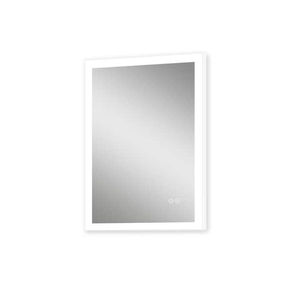 FORCLOVER 24 in. W x 32 in. H Small Rectangular Frameless LED Lighted and Dimmable Wall Mount Bathroom Vanity Mirror in Silver