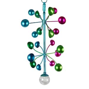 Art-In-Motion 2 Tiered Colorful Cup with Glass Crackle Ball, 9.5 in. x 19 in. Metal Spinner