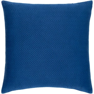 Jillayne Bright Blue Solid Hand Woven Texture Polyester Fill 22 in. x 22 in. Decorative Pillow