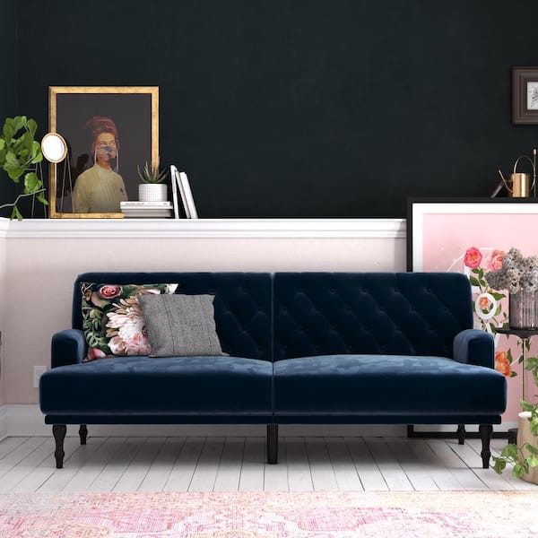 DHP Alya Blue Velvet Upholstered Futon