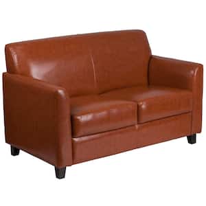 52 in. Cognac Faux Leather 2-Seat Loveseat with Square Arms