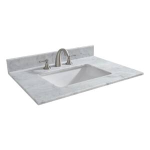 Harlow 43 in. W x 22 in. D Single Basin Carrara Marble Vanity Top in Carrara White with White Vitreous China Basin